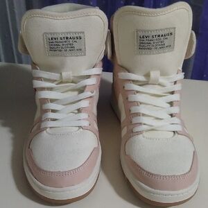 Levi's Women's Pink and White High-Top Sneakers
